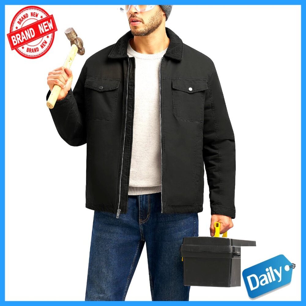 Men's Winter Canvas Jacket Sherpa Fleece Lined Work Utility 5 Pockets Warm